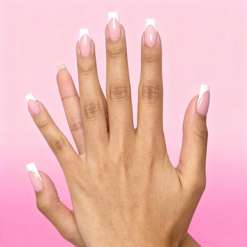 Square Fake French Nails False Long Nails Full Cover Acrylic Long Fake Nails for Women and Girls 24PCS Classic Touch 2 Medium Square White French Tips Press On Nails