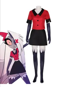 Anime Hazbin Hotel Vaggie Cosplay Costume Womenswear Hotel Uniforms Angel Fight Dress Skirt Outfit Vaggie Cosplay Clothes Halloween Party Suit, All Seasons Fitted Clothing