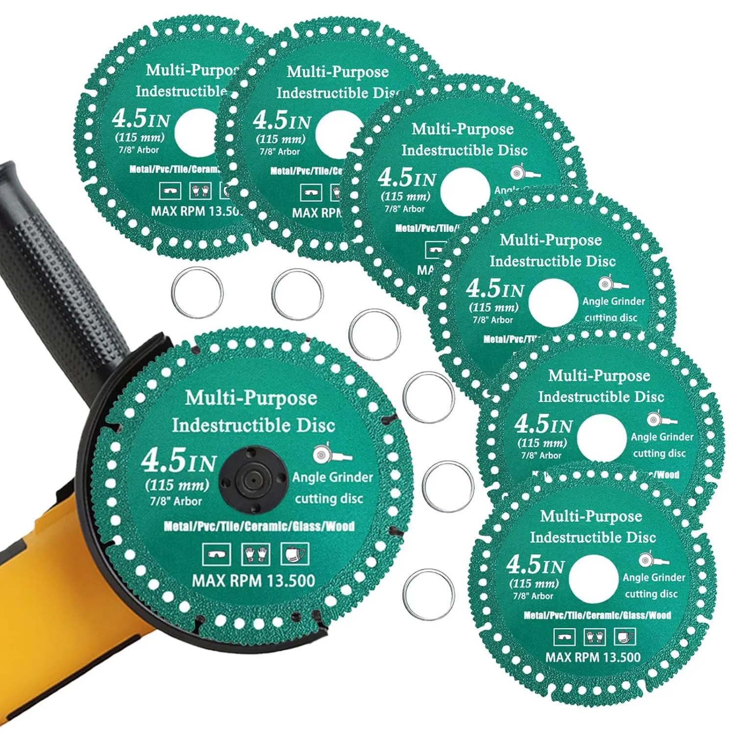 6 Pack 4-1/2" Indestructible Disc for Grinder Set, Diamond Multi-Purpose Saw Blades with 7/8" Arbor, Cut Off Wheels Tool for Smooth Cutting Ceramic Tile Glass Metal Wood PVC Pipe