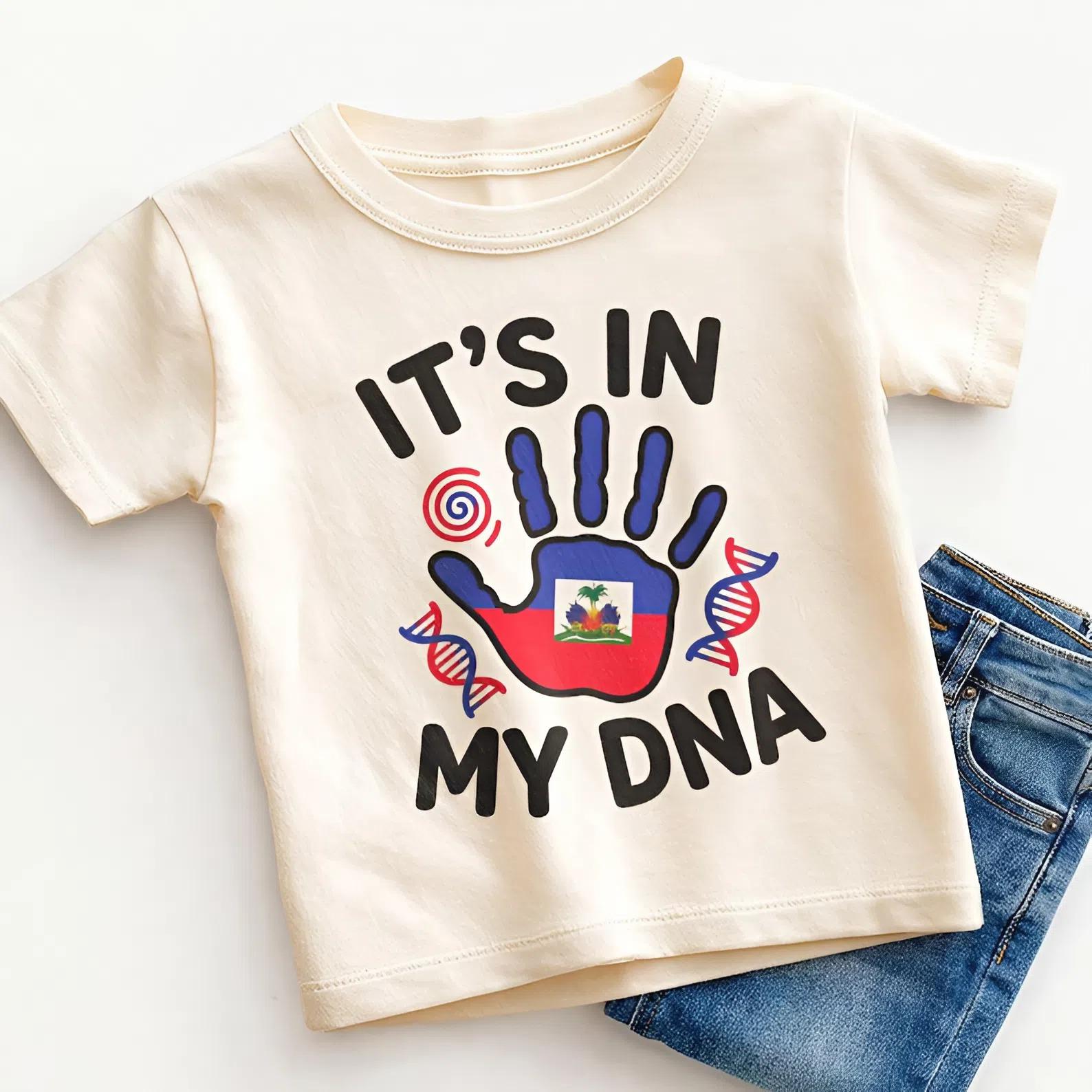 It’s In My DNA Haiti T-Shirt – Cute Haitian Pride Toddler Tee, Youth clothing Casual Graphic Apparel, For son and daughter, matching family Outfit, Holiday Clothing