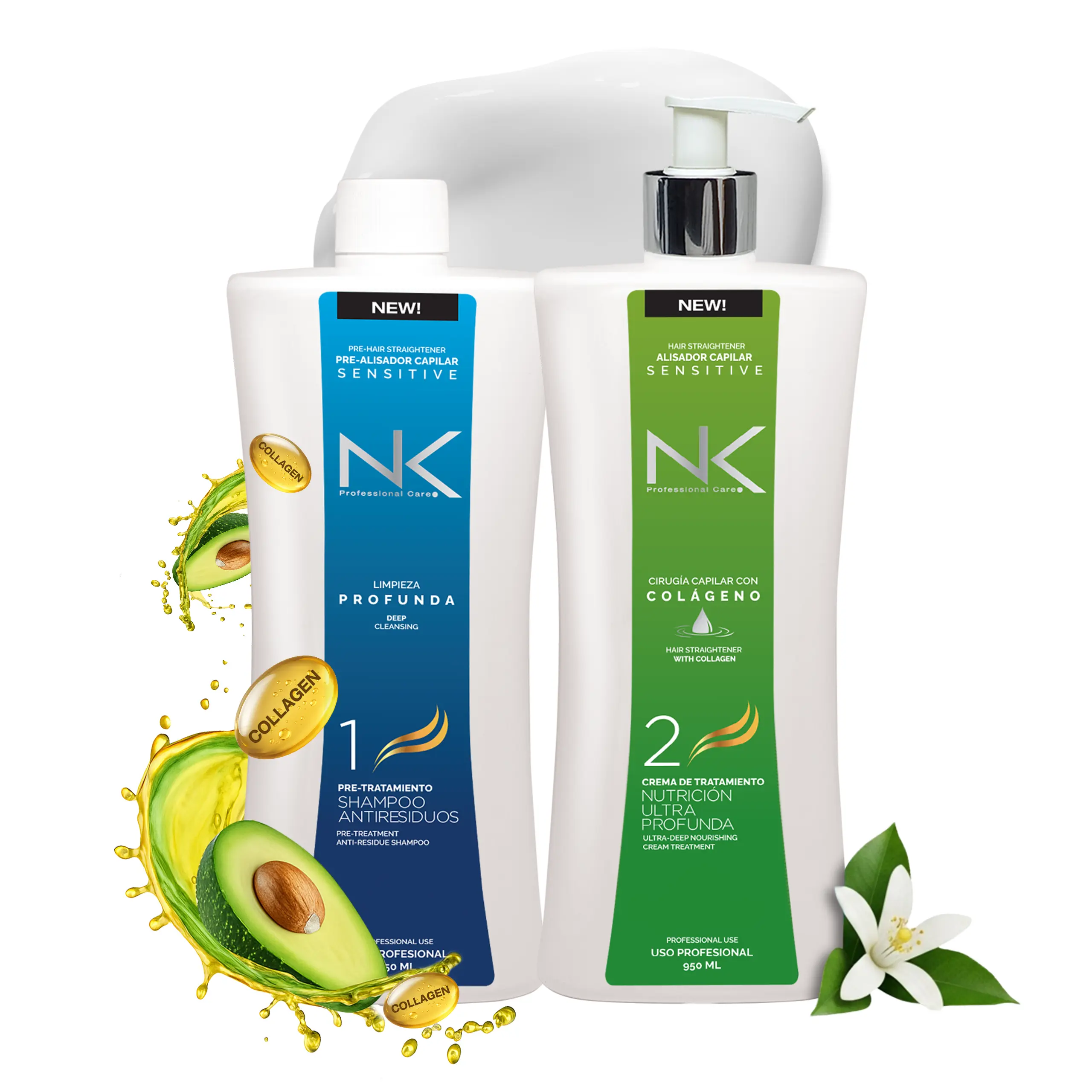 NK Professional Care SENSITIVE Hair Straightener with Collagen & Hydrolyzed Keratin Vegan Formula for All Hair Types Salon-Grade Treatment