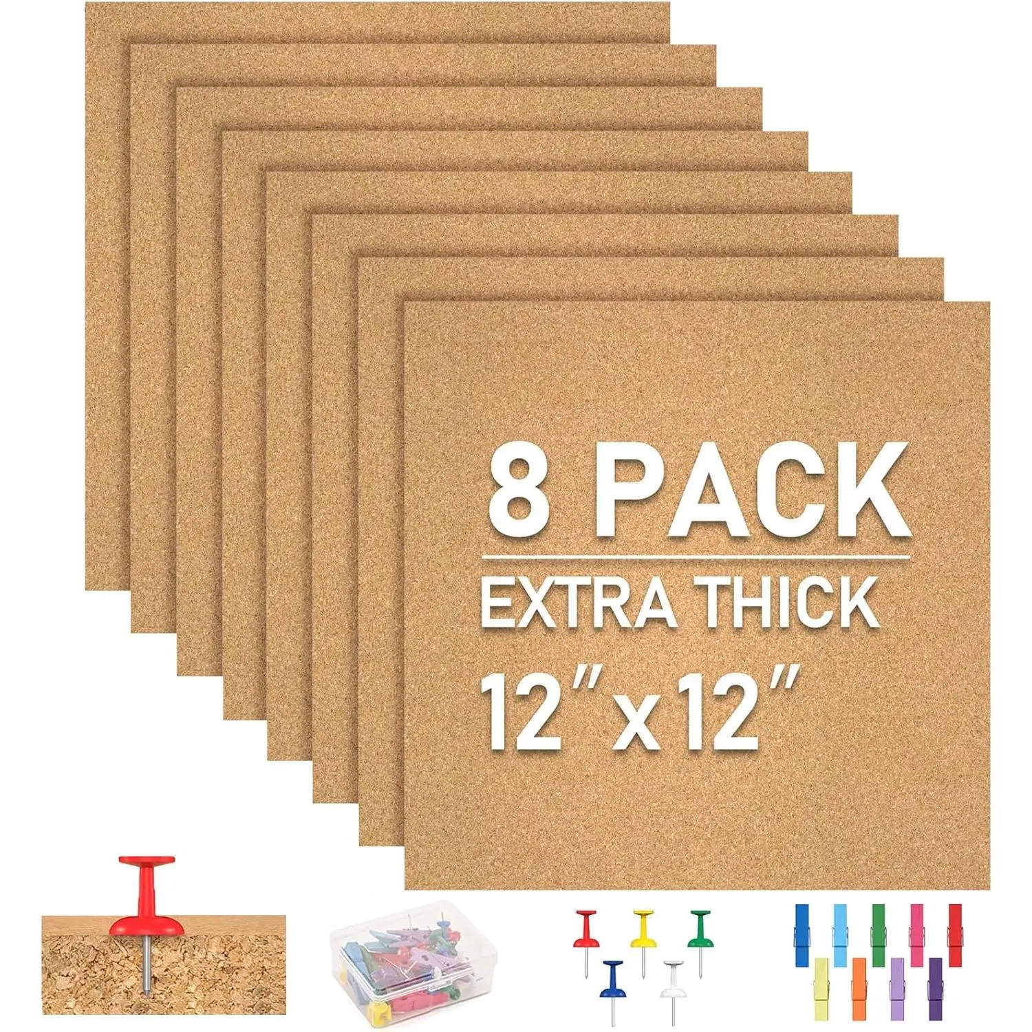 Cork Board Tiles - 8 Packs Adhesive Corkboards for Wall,Small Cork Board Decorations, CorkBoard Squares, Cork Sheet Decorative CorkBoard for Office, School & Home
