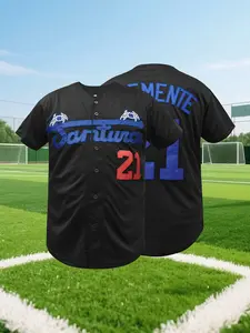 Men's Letter Embroidery V Neck Baseball Jersey, Casual Loose Striped Print Short Sleeve Button Sports T-shirt, Breathable Baseball Top for Outdoor Sports, Jersey Shirts