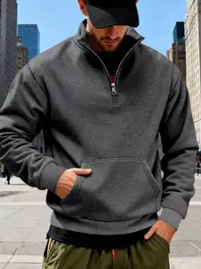 Men's semi-zipper stand-up collar kangaroo pocket sweatshirt, soft, comfortable, skin-friendly and warm, with a regular loose fit, suitable for daily casual wear in autumn and winter. Men's long-sleeved knitted sweatshirt
