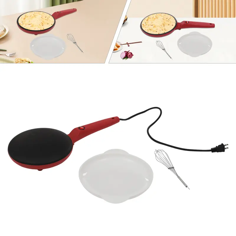 550W Power Electric Nonstick Round Plate Crepe Maker - 110V Ready, Corded US Plug, Aluminum+Plastic, Ultra Compact, Home Use, Temperature Control, Pancakes&Crepes, Easy to Clean, Fast Heating, Kit: Tray+Beater