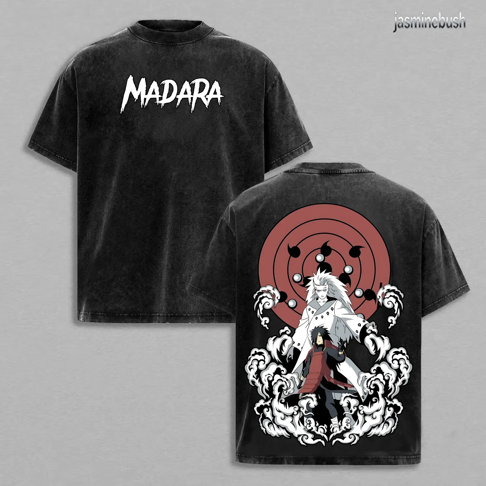Limited Edition Madara Uchiha Casual T-Shirt - Unisex Oversize Top, Double-Printed Acid Washed Lightweight Cotton Garment, Naruto Anime Manga Uchiha Clan Plain Tee, Gift for Anime Fans, Tshirt Menswear Crewneck