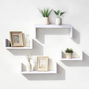 Set of 4 Floating Shelves – Solid Pine Wood Wall Shelves for Bedroom, Bathroom & Living Room – Modern Minimalist Display & Storage Shelving (White)