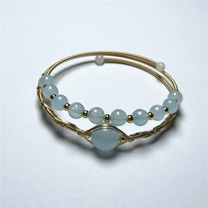 September Laurel  Natural Moonstone Wire Wrapped Bracelet | 14K Gold Filled Wired Bracelets | Double Layer Boho Style Jewelry, Gifts for her, Mother's Day Gift