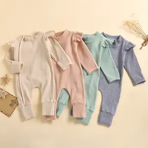 Ma&Baby Infant Toddler Unisex Baby Boy Girl Solid Color Long Sleeve Jumpsuit  Zipper Bodysuit Fall Winter Clothes