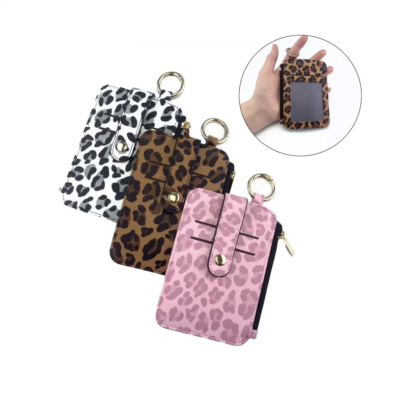 Women'S Slim Multi-Card Holder with Zipper Closure, Fashionable Card Holder, Leopard Print Design, Lightweight Wallet with Key Ring, Multiple Card Slots, Ideal for Travel and Everyday Use, Credit Card Organizer, Cardholder Travel Accessory