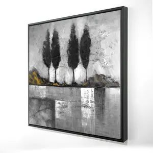 Begin Home Decor 2081-2424-LA79-1 24 x 24 in. Grayscale Industrial Landscape - Gray Trees Canvas Wall Art