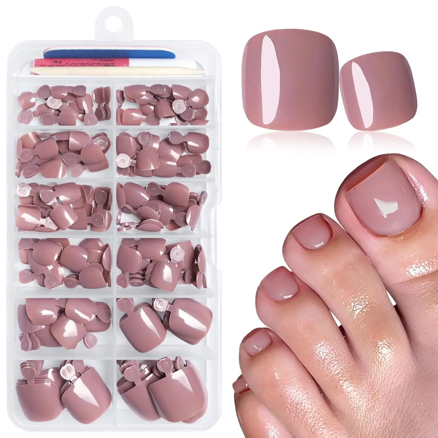 168pc Press on Toenails Women Fake Toe Nails with Glue Tabs, Coffee Fake Toenails Press on Nail Short Square Toe Nails Press ons Glue