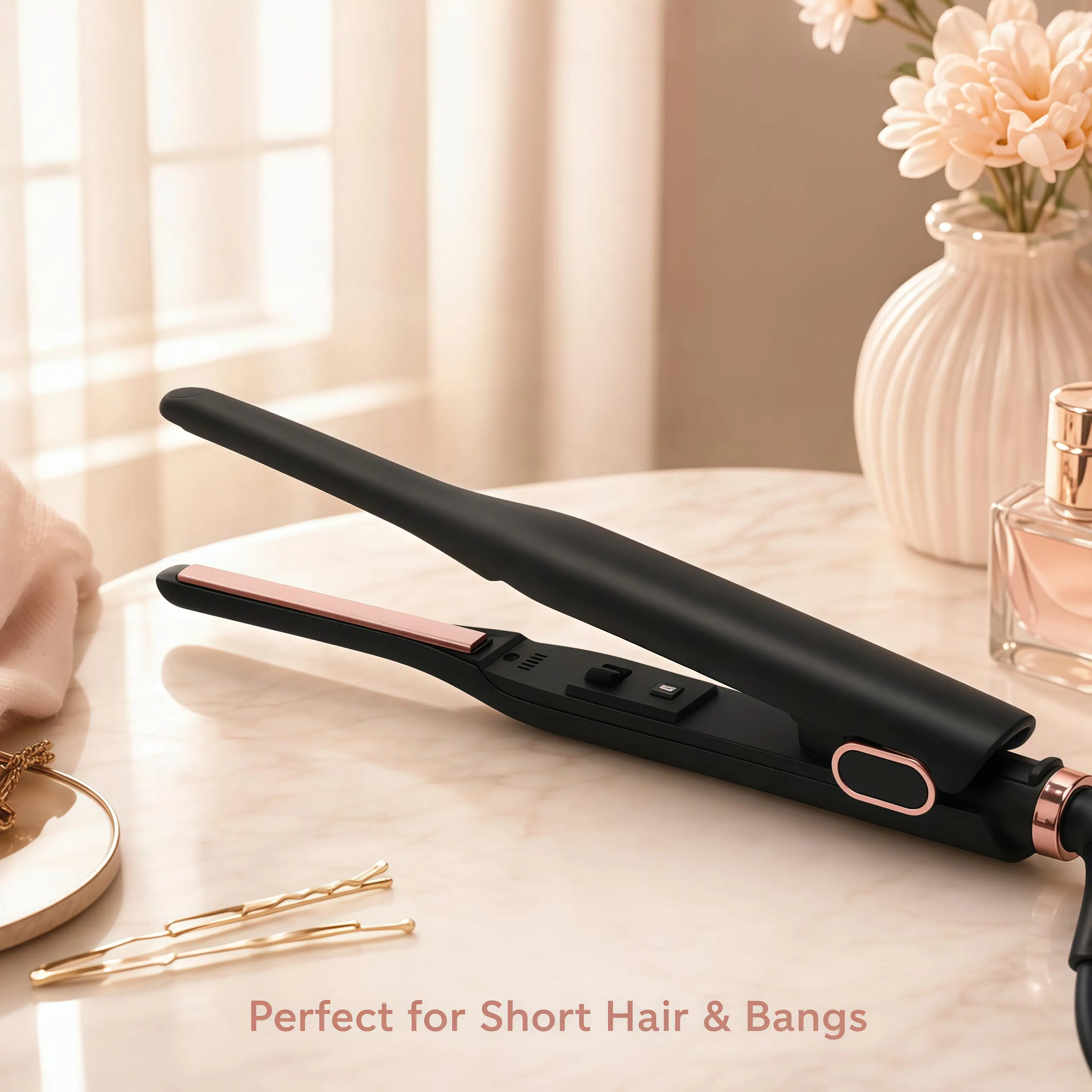 Pencil Flat Iron Hair Tool - 3/10 in Small Ceramic Curlers & Straighteners for Pixie Short Styles & Edges, Smooth Comfort Hair Tools, Hair Straighteners