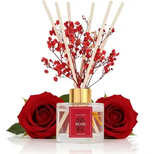 Reed Diffuser Set - 3.38 fl oz Rose  Scented Oil with Preserved 's Breath &  6 Sticks | Long-Lasting  for , Bedroom, Bathroom, Office  Decor