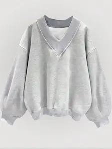 New Autumn Winter V Neck Long Sleeve Letter Print Loose Casual Fashion Sweatshirt Women's Top, Spring & Fall Fitted Style