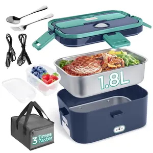 TOIAMOI 2L Portable Electric Lunch Box, 110V/12V Car & Home Dual Use, PTC Heating & 304 Stainless Steel, 90W Quick Food Warmer Heated Lunch Box, Leakproof Food Heater for Office