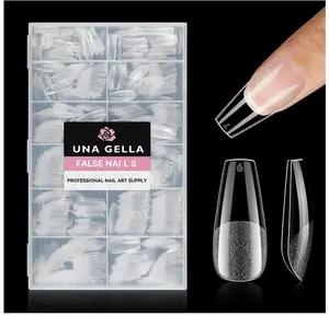 UNA GELLA Medium Coffin Nails Tips 504pcs - Gel Nail Tips Coffin Acrylic Full Cover Pre-buff Soft Gel Nail Tips Half Matte For Nail Extension Home DIY Salon 12 Sizes