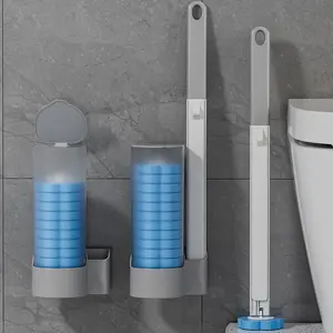 Disposable Toilet Brush, Toilet Bowl Wand Holder Set with 18PCS Cleaner Refills, Bathroom Cleaning System for Sink Bathtub Drain Wash Basin Urinal，Wall-Mount Scrubbing Toilet Brush Bathroom Cleaning Kit Wall Mounted Heads