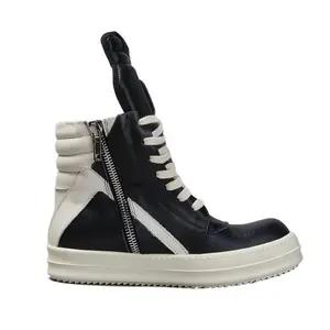 Men’s Casual Top-Quality Women’s Sneaker, Black Ankle Boot, Geobasket Leather Owen Fashion Thick-Soled Flat Zip Shoe