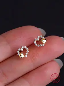 Elegant 925 Silver for Women, Fashionable Hollow Design with Artificial Zirconia, Perfect Gift for Valentine's Day & Christmas, Heart Shaped Earrings