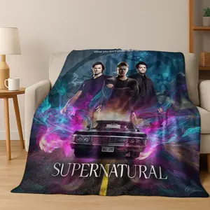 SPN Film Supernatural Flannel Blanket Dean Sam Winchester Castiel Soft Warm Cute Cozy Decorative Anime Throw for Home Bedroom Sofa Gift