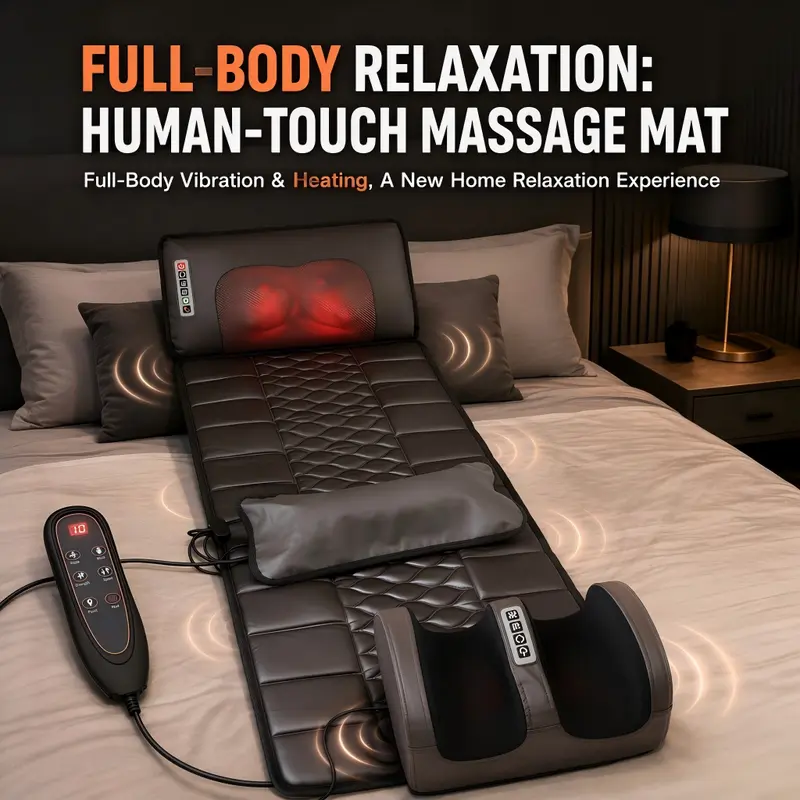 Foldable Lightweight PU Full-Body Massage Mat, Adjustable Back Vibration (Note: Back Only Buzzes), Shiatsu Kneading for Neck & Legs, Warm Home/Office Relaxation Aid, Ideal Gift for Elderly Parents