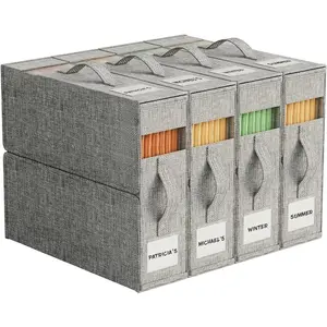 4Pack Sheet Storage Organizer (King & Queen Size) with handle, Foldable Sheet Set Organizer for Linen Closet, Sheet Organizer for Blanket, Coverlet and Towel, Grey