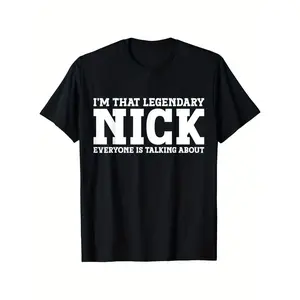 Nick Personal Name First Name Funny Nick T-Shirt, Trendy Cotton Tops Short Sleeve, Street Style Short Sleeve Tee, Comfort Fit Men'S Tee, Crew Neck Tee, Ultra Soft, Breathable, Moisture graphic tee men's t shirts