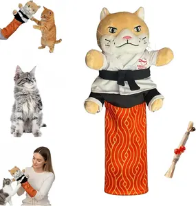 Karate Kitty Puppet, Cat Wrestling Glove with Protective Forearm Sleeve, Interactive Cat Puppet Wrestler Toys for Kitten Adult Cats, Safe Play (1pcs)