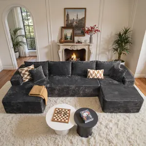 135" U Shape Oversized Viral Couch Plus Boneless Cloud Sectional Sofa,Modern Modular Sofa with 6 Soft Pillows & Lounge Chairs, Upholstered Couches for Living Room Bedroom,No Assembly Required, Plush Corduroy Fabric