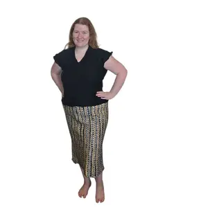 Two Piece Knit Top and Skirt Set - Black Top with Patterned Skirt