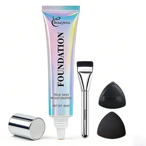 Perfect Concealing Foundation Liquid, 24-hour long-lasting wear Includes 45ML + silver-plated foundation brush + puff One-step easy application Hyaluronic acid for long-lasting hydration