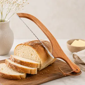 Premium Wooden Bread Slicer with Ergonomic Handle - Adjustable Blade for Even Cuts, Artisan Bread & Pastry Use, Rustic Natural Wood Kitchen Cutlery Tool