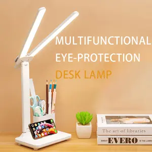 Three-color temperature adjustable LED, dual-head touch control folding reading lamp with USB charging, suitable for office and study.