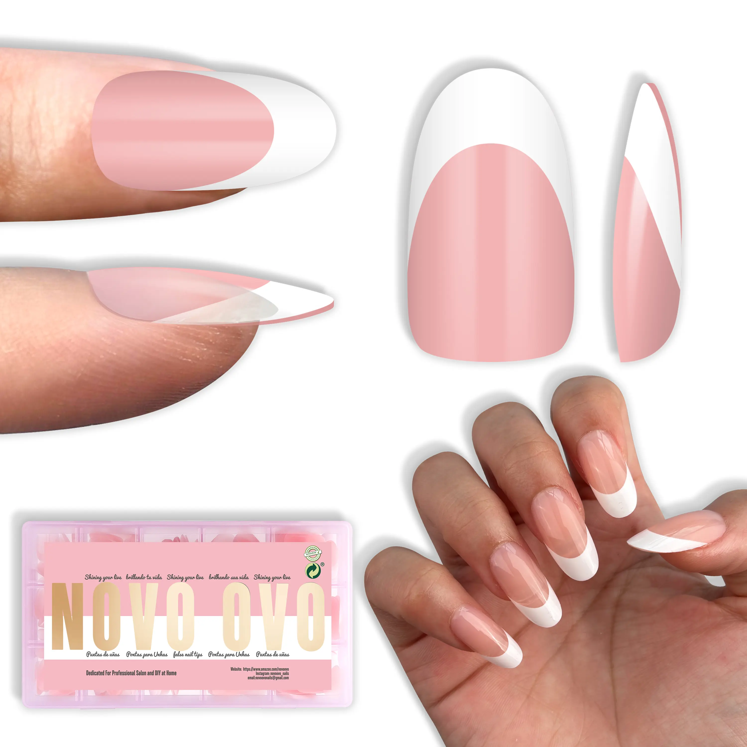Medium Oval White French Tip BABY PINK