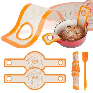 Silicone Bread Sling for Dutch Oven - 2 Pack Baking Mats with Silicone Brush and Storage Band, Non-Stick, Heat-Resistant & Easy to Clean, Reusable for Sourdough Bread Baking Supplies Bakeware Utensils Kitc  hen Durable Parchment Paper