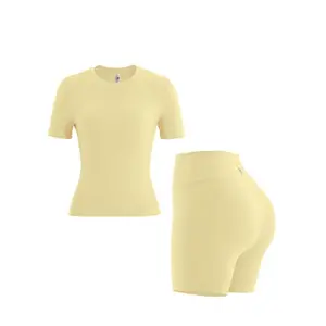 Two-piece Set Women's Solid Round Neck Tee & High Waist Biker Shorts Tracksuit Set, Crew Neck Short Sleeve T-shirt & Skinny Shorts, Gym Clothes, Tracksuits for Ladies, Fall Clothes, Casual Sportswear for Indoor Outdoor Wear, Gym Wear, Workout Clothes