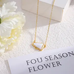 Women's Cheerleading Theme Necklace | Megaphone Pendant with Minimalist White Enamel Design | Elegant Brass Pendant, Versatile for All Occasions | Valentine’s Day Gift – Perfect Present for Cheerleaders & Coach Moms | Cheerleading Exclusive Accessory