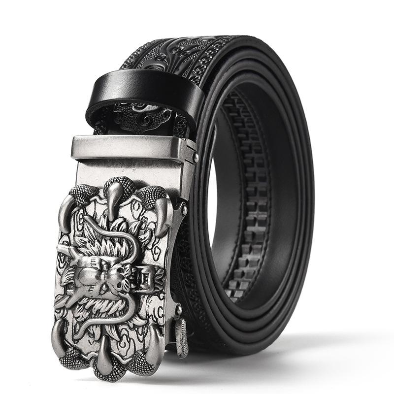 Trendy Daily Men’s Vintage Belt, New Dragon Head Carved Embossed, Classic Versatile Leather Belt Ideal for Daily Wears, Denim Outfits, Layered Styling