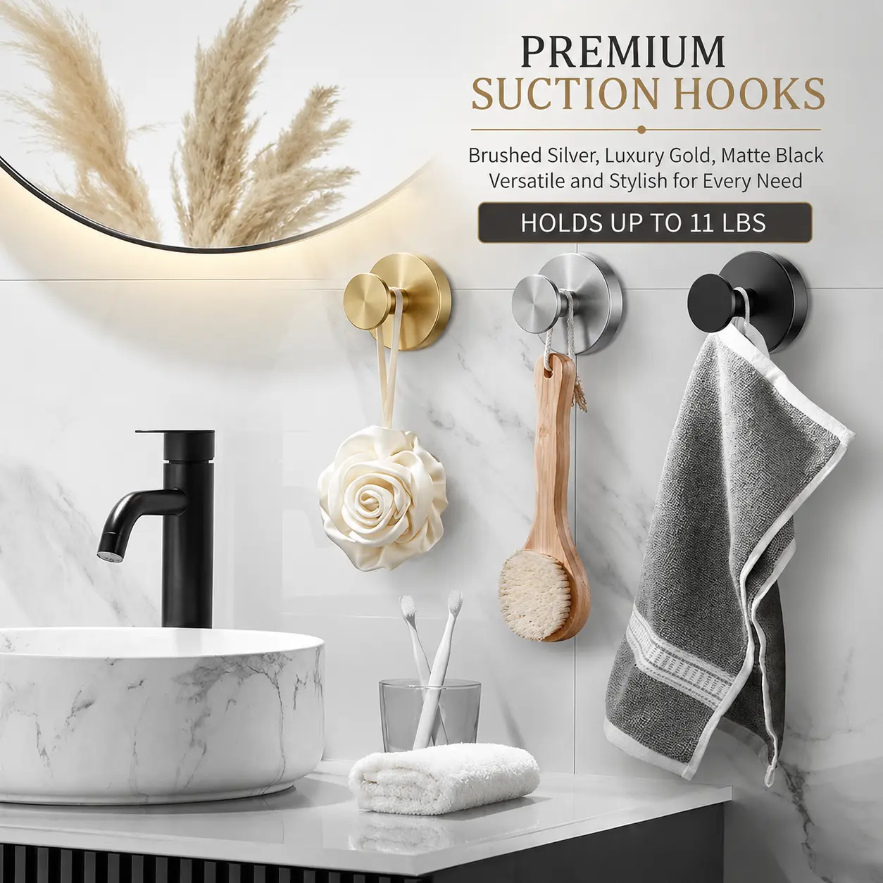Contemporary Strong Suction Cup Wall Hanger Hooks (2-Pack) - Drill-Free Reusable Home Indoor Mounting Hanger, Bathroom Fixtures for Tile/Glass Door/Mirror, Towel Holder, Wall Hanger Hook, Suction Hooks For Shower Wall