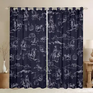 Wild West Cowboy Curtains,(2 Panels) Western Decor Darkening Dreapes,Decor Rodeo Cowboy Style Blackout Curtains,Blue Window Treatments