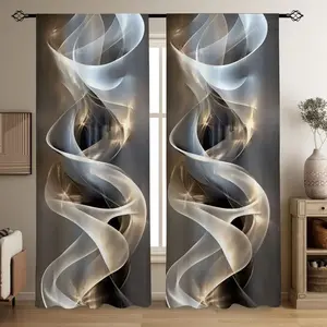2 Piece Curve Fluid Line Print Curtains, Fashionable Rod Pocket Window Drapes for Bedroom and Living Room, Easy Installation