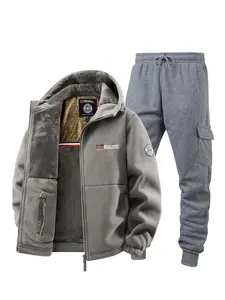 Two-piece men's windproof military fleece combat jacket set, tactical outdoor gear, warm and durable design, suitable for hiking and camping.