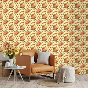 Watercolor Pumpkin Basket Theme Wallpaper, PVC Material, Moisture-Proof, Easy Peel-And-Stick, Ideal for Kitchen/living Room/bedroom Decor