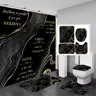 Letter and Black Marble Pattern Bathroom Set, 4 Counts/set Non-Slip Bath Mat, Toilet Lid Mat, U-Shaped Contour Rug and Waterproof Shower Curtain with Hooks, Home Bathroom Decor and Accessories
