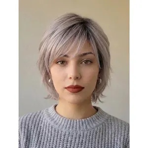 14" Dark Rooted Ash Blonde Short Curly Synthetic Wig – Easy Style Layered Hairstyle | Zebaish Wigs & Extensions