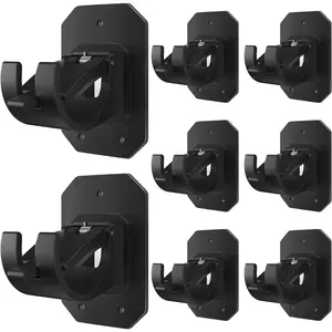 8PCS Upgraded No Drill Curtain Rod Brackets No Drilling Self Adhesive Curtain Rod Holder Hooks Nail Free Adjustable Curtain Rod Hook Curtain Hangers for Bathroom Kitchen Home Bathroom and Hotel(Black)
