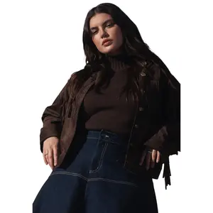 ELOQUII Women's Plus Size Faux Suede Fringe Jacket