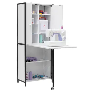 Multipurpose Armoire (58.75" Tall) with Folding Top for Craft, Sewing, Office or Home Black / White 13387