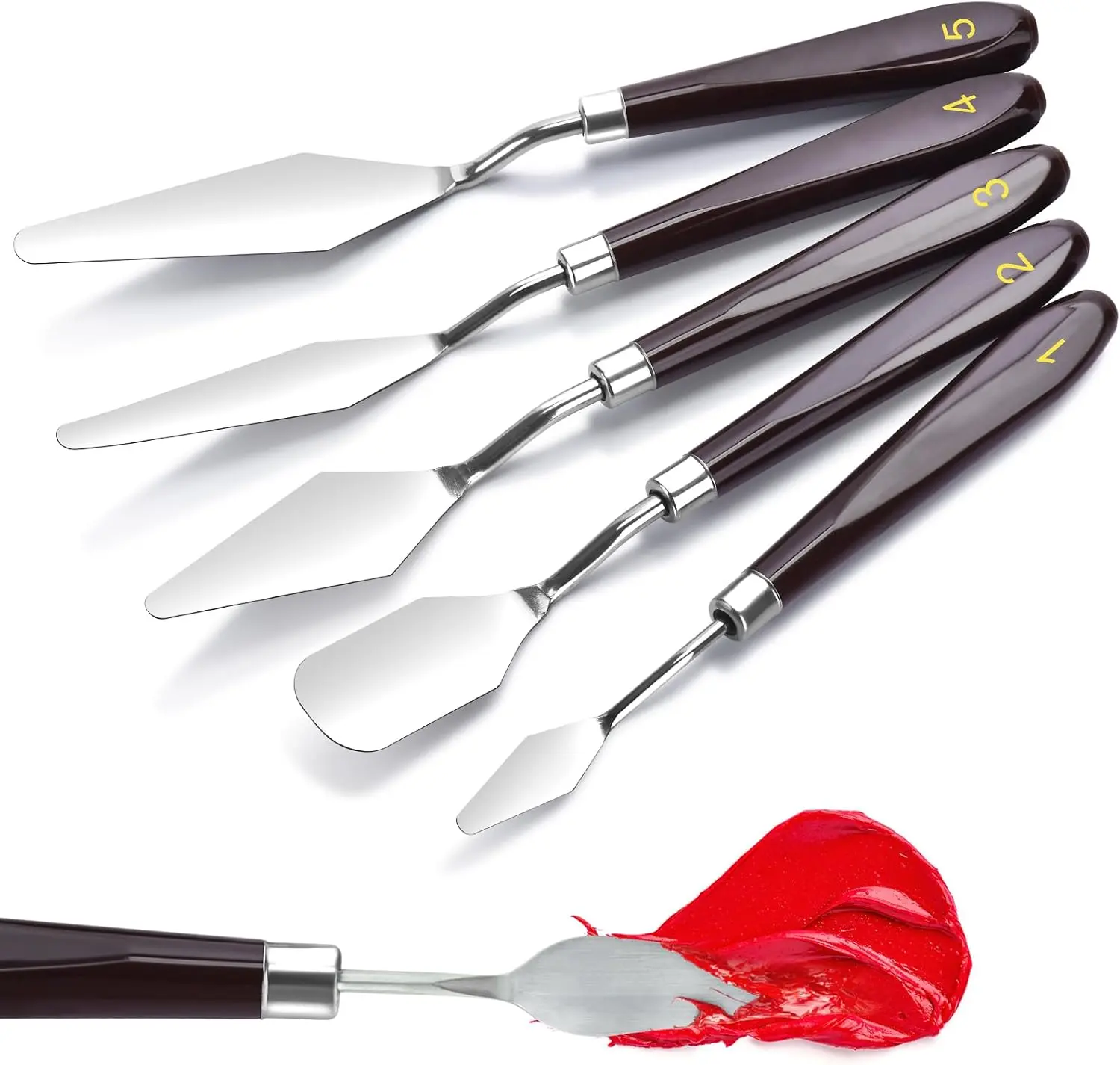 5 Piece Palette knifes Painting Knife Set Supplies for Oil, Acrylic Paint,Cake Decorating,Stainless Steel Pallet Knife Paint Knife Art Spatula for Various Types of Painting,ColorMixing,Smearing
